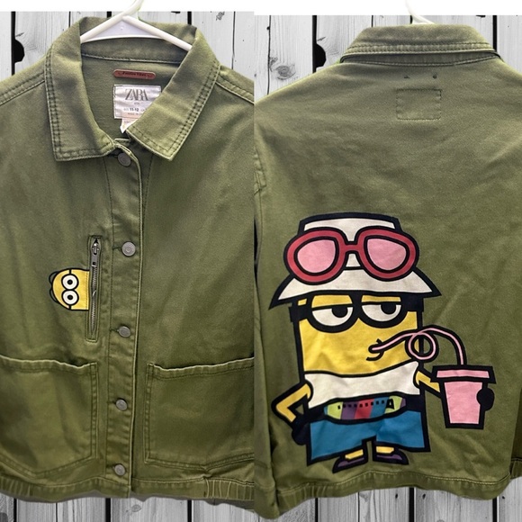 Zara Other - Zara Kids Olive Jacket Minions with Fun Cartoon Design size 11-12 Unisex